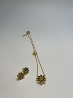 Guldbelagt Blomst og Hvid Sten Øreringe og Halskæde Sæt - Elegant og Fint
