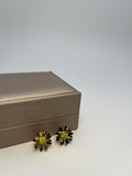 Guldbelagt Sort og Guld Blomst Øreringe - Elegant og Vintage