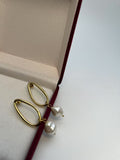 Guldbelagt Oval Ring og Perle Øreringe - Simpelt og Elegant