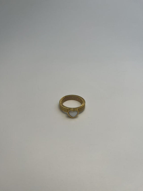 Guldbelagt Flettet Hjerte Hvid Sten Ring - Elegant og Romantisk