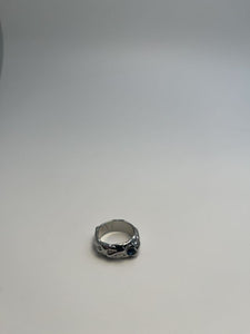 Sølvbelagt Mønstrede Blå Sten Ring - Retro og Elegant